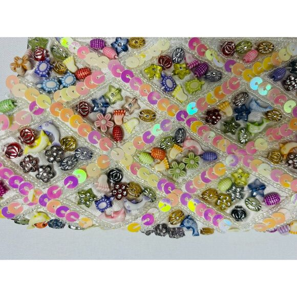 Seashell Beachy Dolphin Beaded Clutch Sequin Pastel Evening Shoulder Bag - Picture 4 of 11